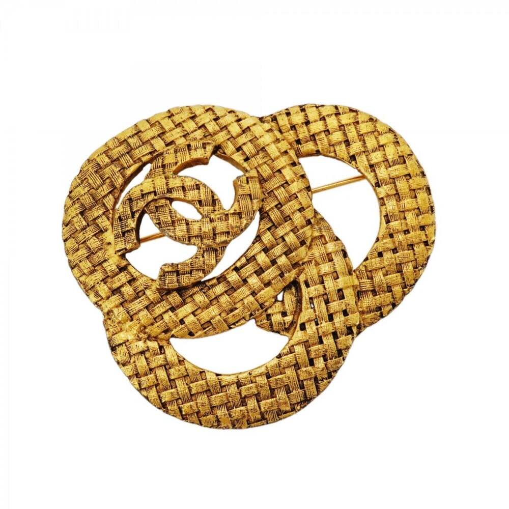 CHANEL Gold Logo Brooch - Picture 1 of 8